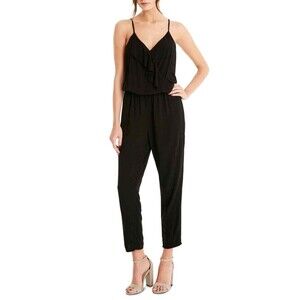 Michael Stars Farrah V Neck Ruffle Cropped Jumpsuit  sz S Black